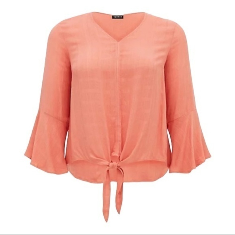 TORRID CORAL TEXTURED TIE FRONT MIDI BLOUSE